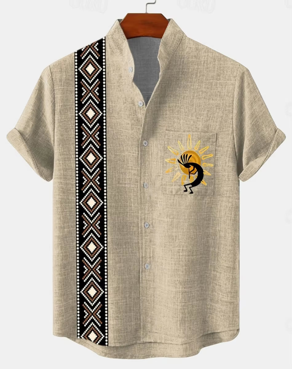 New Men'S 3D Fashion Short Sleeve Casual Street Trend Summer Comfort Top Hawaiian Cotton and Linen Shirt